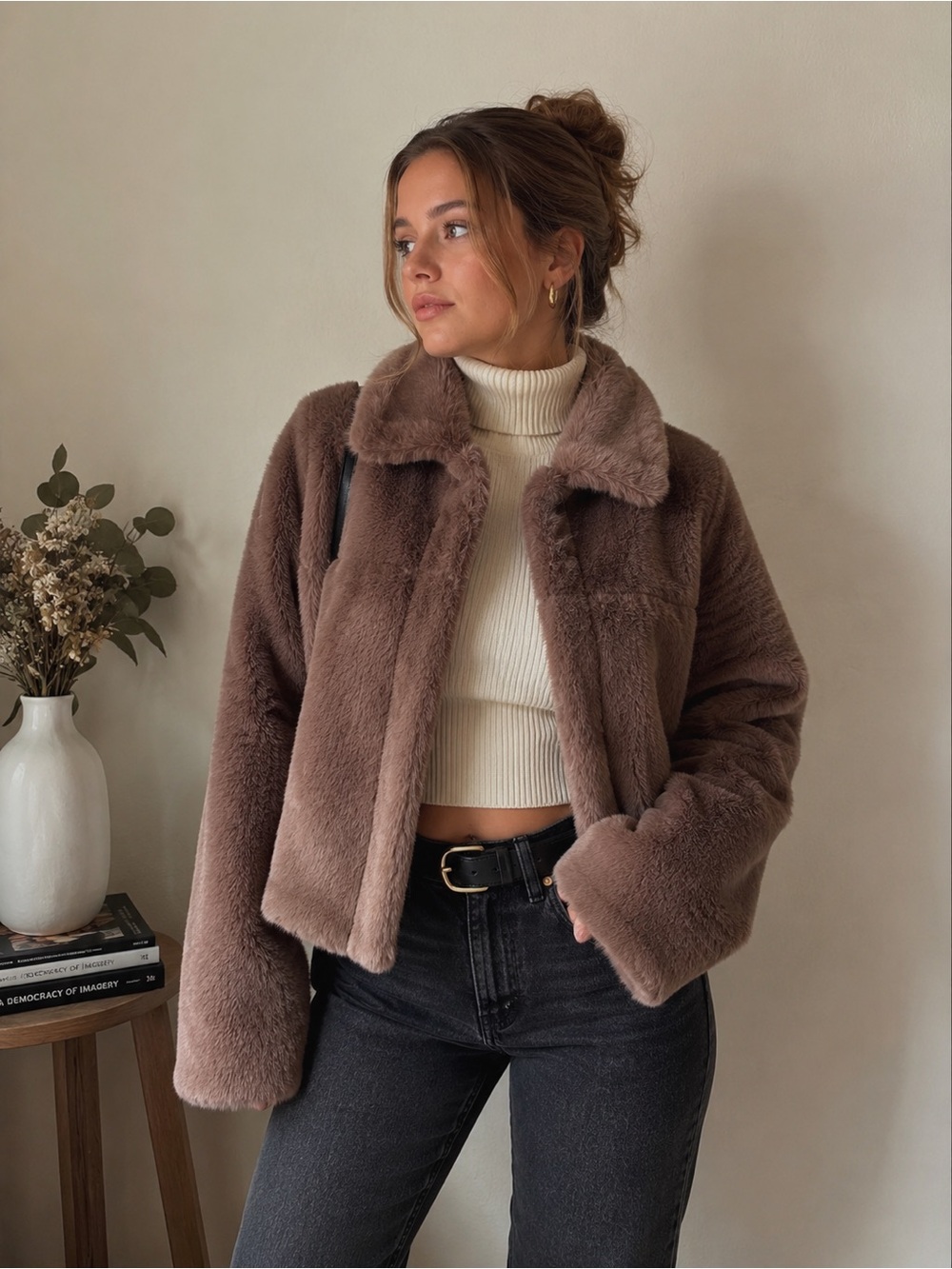 Mocha Brown Faux Fur Teddy Jacket Oversized M/L